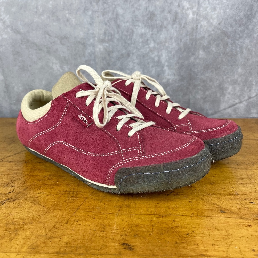 Simple Shoes Women’s Lace Up Sneakers Red Suede Canvas Dark Rubber Gum Soles 9.5